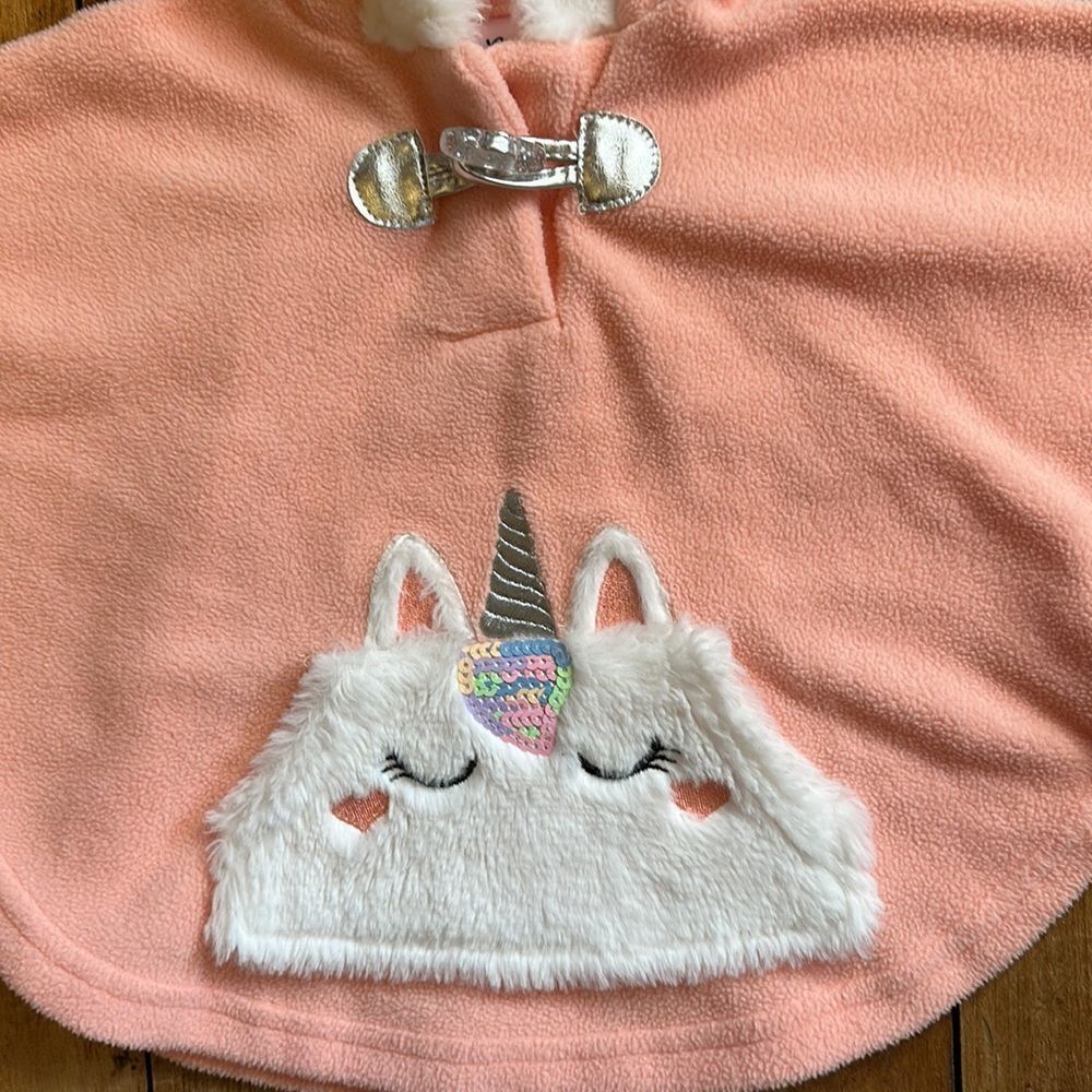 Little Lass Poncho 12 months fleece Unicorn Poncho pink spring faux fur - Picture 2 of 6